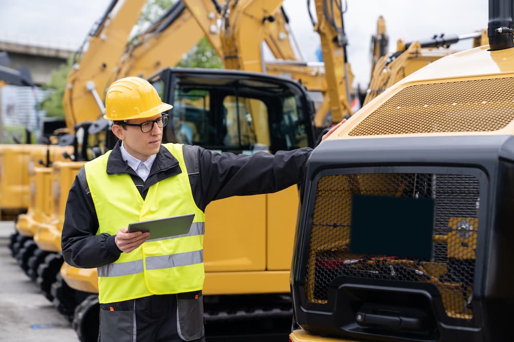 Man checking equipment